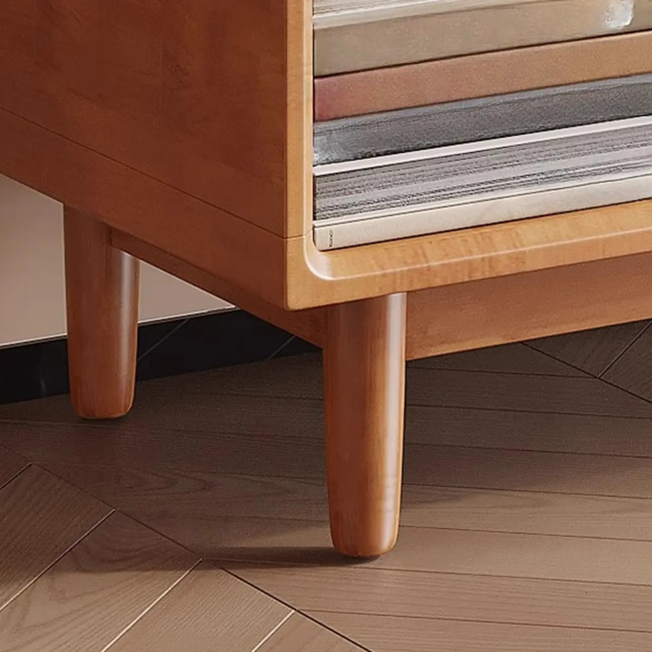 Mid Century Modern Oak Wood Closed Back Standing Bookcase