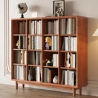 Mid Century Modern Oak Wood Closed Back Standing Bookcase