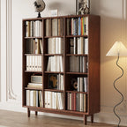 Mid Century Modern Oak Wood Closed Back Standing Bookcase