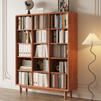 Mid Century Modern Oak Wood Closed Back Standing Bookcase