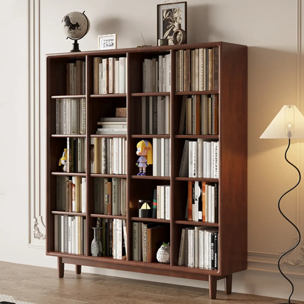 Mid Century Modern Oak Wood Closed Back Standing Bookcase