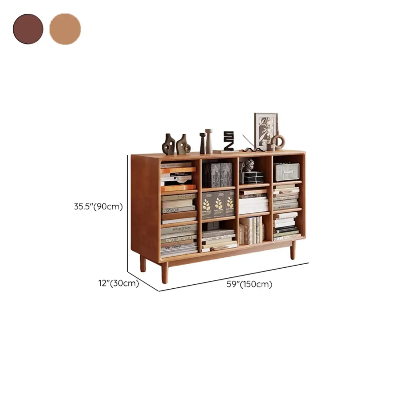 Mid Century Modern Oak Wood Closed Back Standing Bookcase