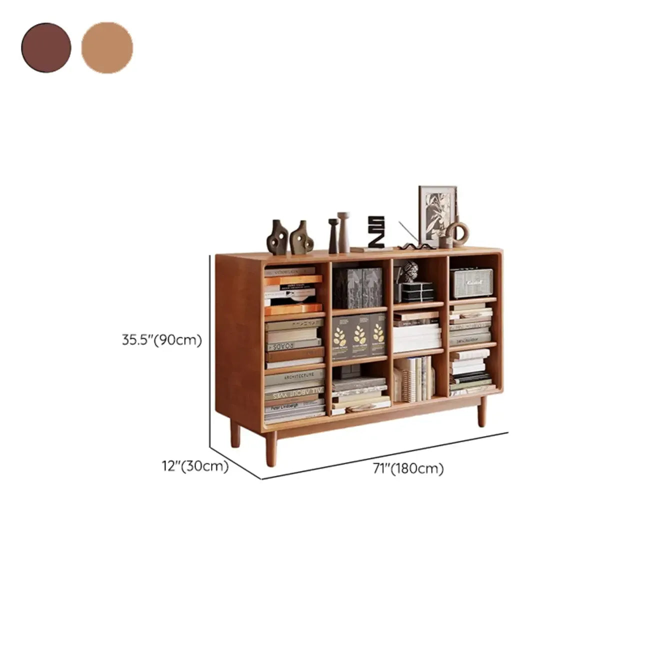 Mid Century Modern Oak Wood Closed Back Standing Bookcase