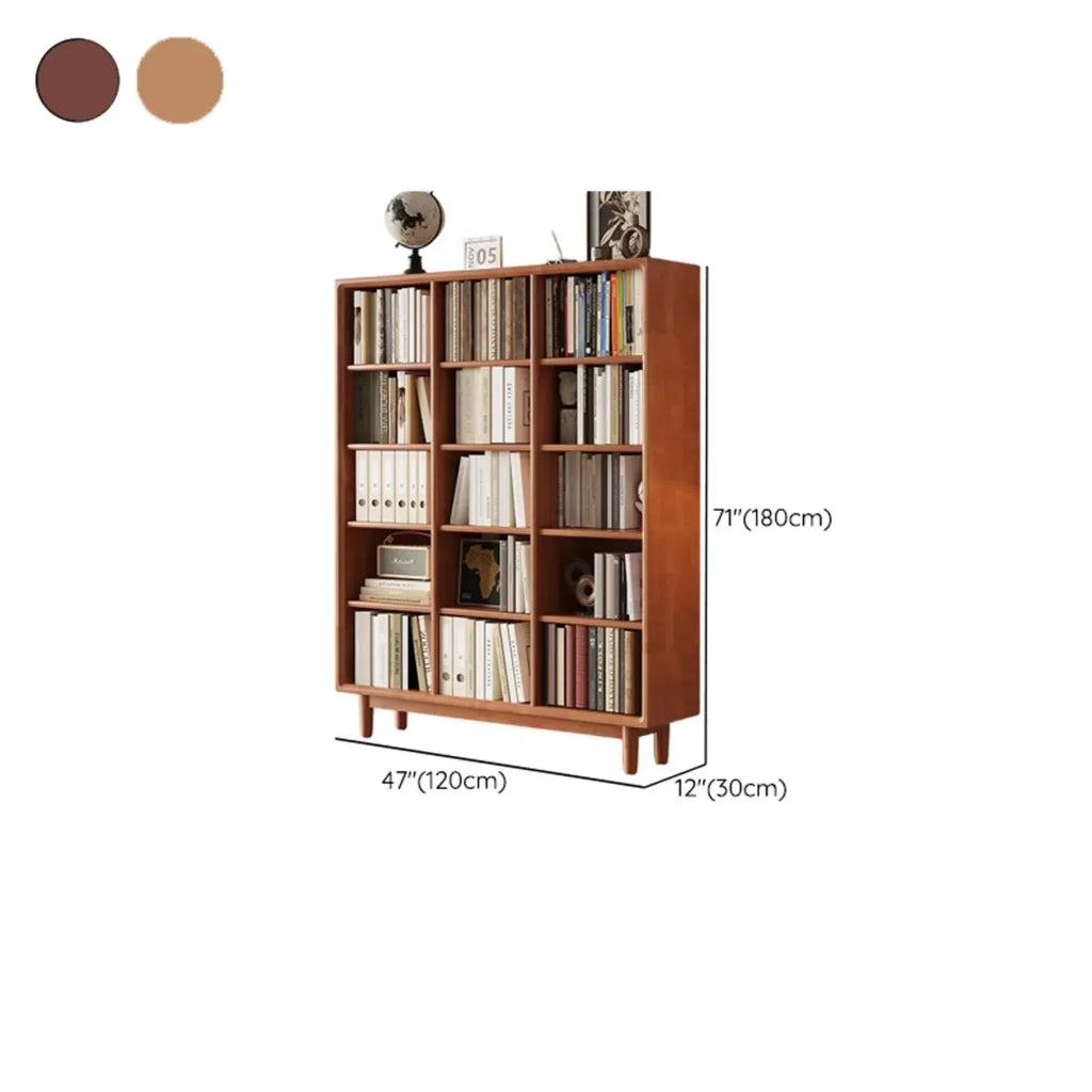 Mid Century Modern Oak Wood Closed Back Standing Bookcase