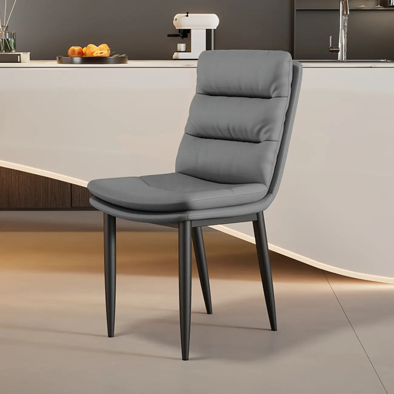 Modern Channel Tufting Upholstered Faux Leather Dining Chair