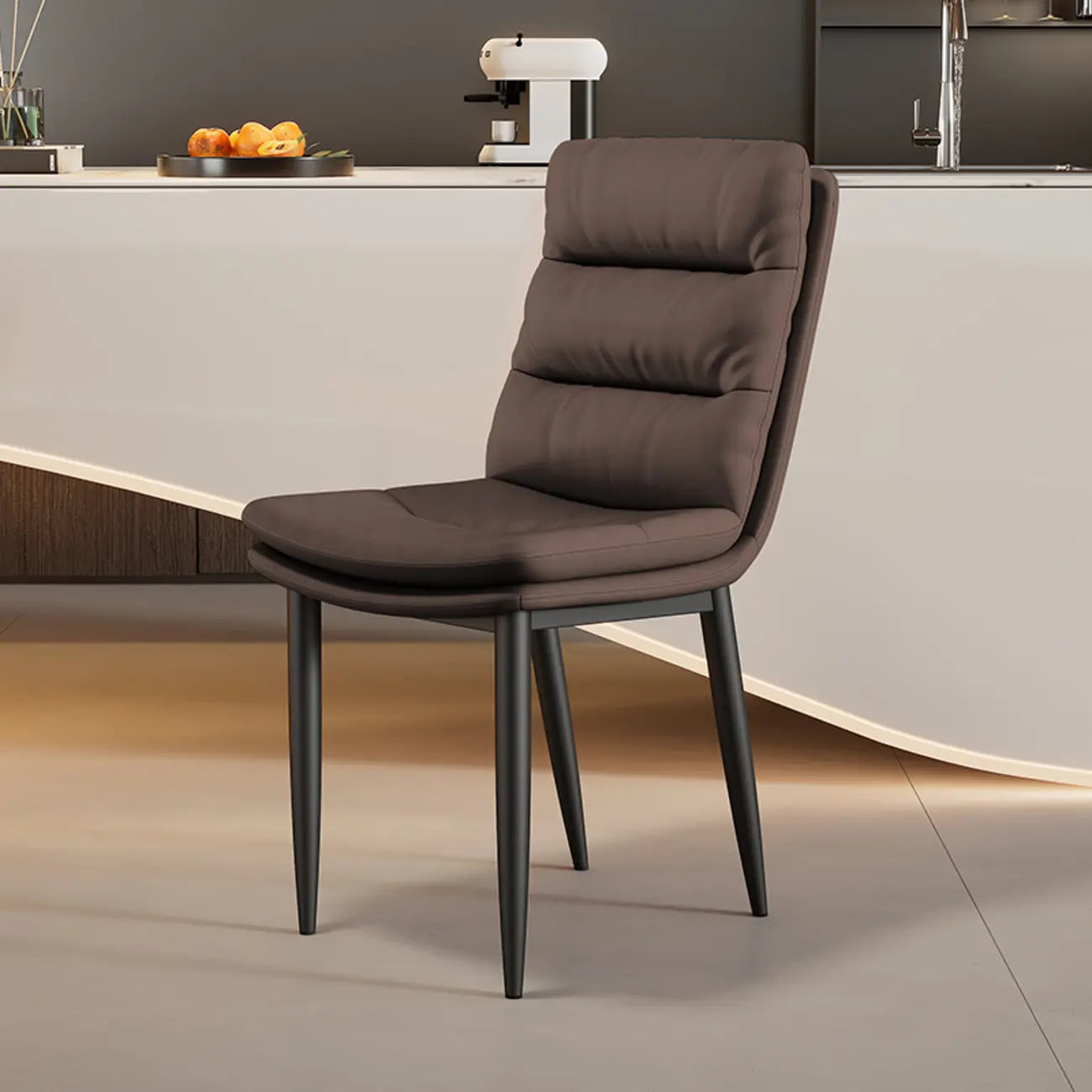 Modern Channel Tufting Upholstered Faux Leather Dining Chair