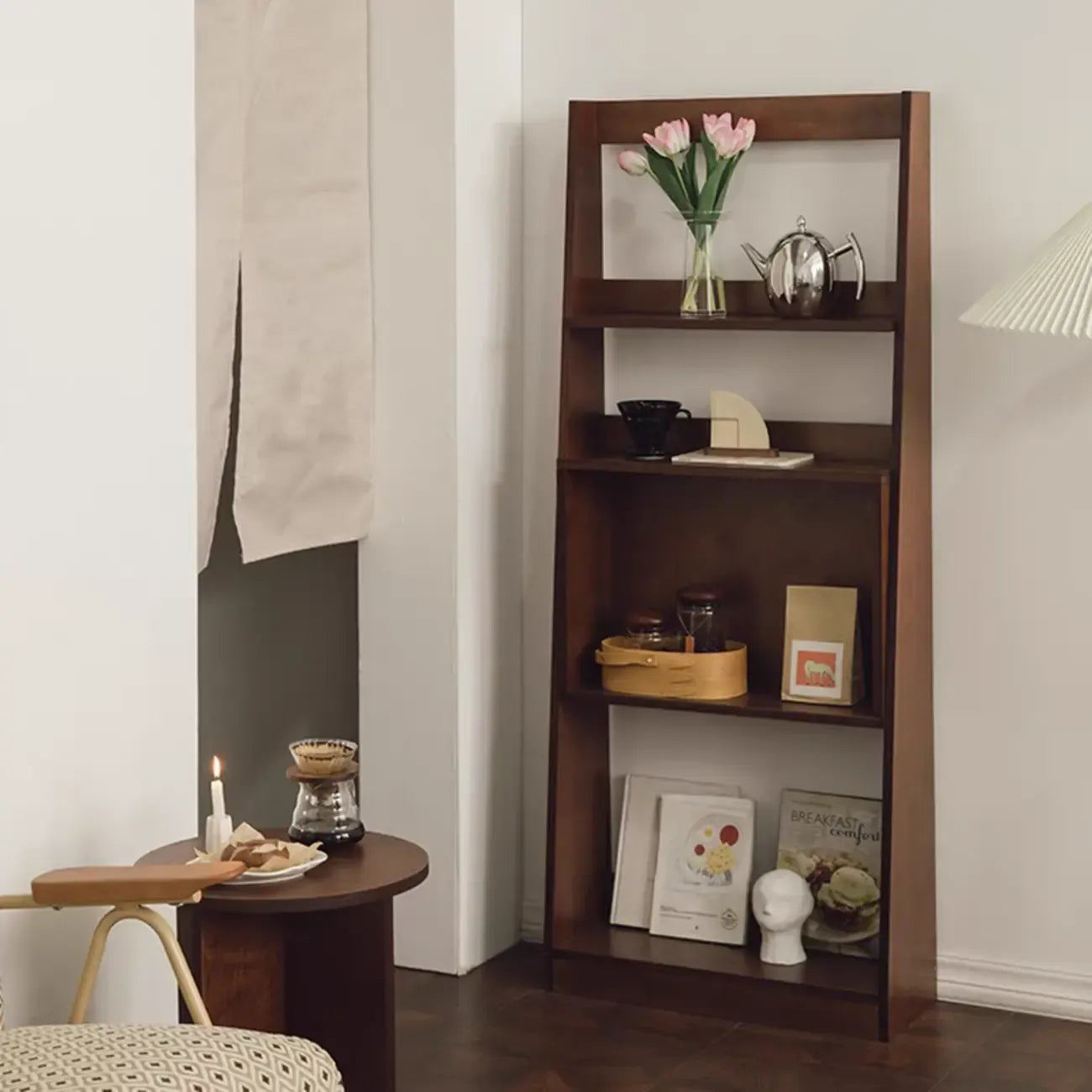 Elegant Vertical Wood Open Back Display Ladder Bookcase