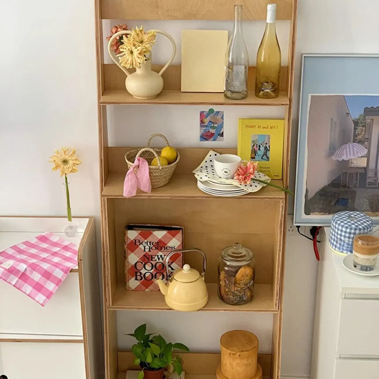 Elegant Vertical Wood Open Back Display Ladder Bookcase