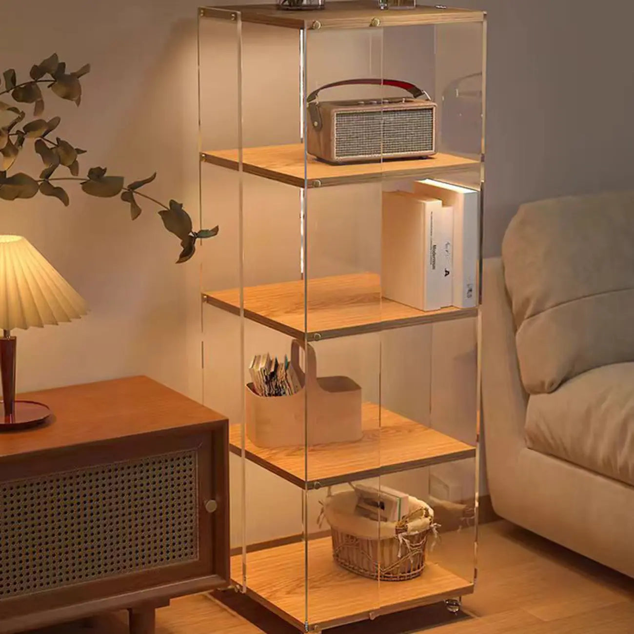 Vertical Lucite Open Back Etagere Narrow Bookshelves