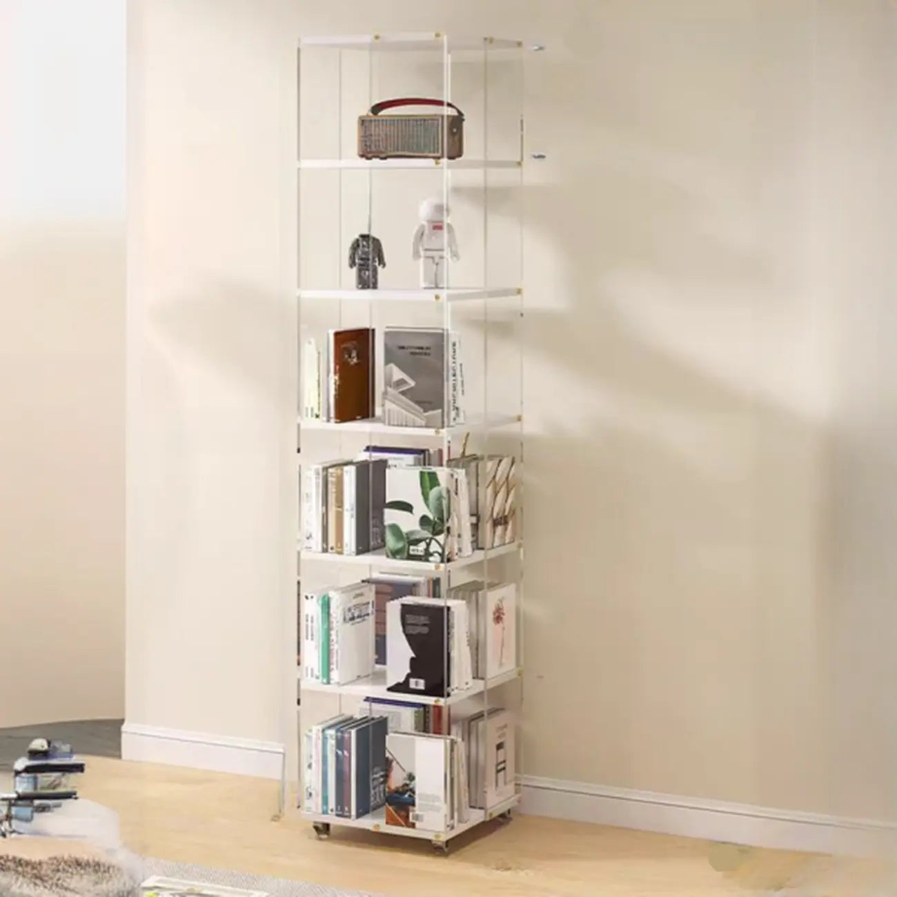 Vertical Lucite Open Back Etagere Narrow Bookshelves