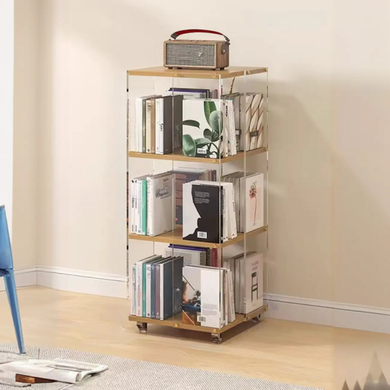 Vertical Lucite Open Back Etagere Narrow Bookshelves