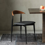 Mid-Century Modern Dining Chair with Black Leather Seat