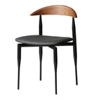 Mid-Century Modern Dining Chair with Black Leather Seat