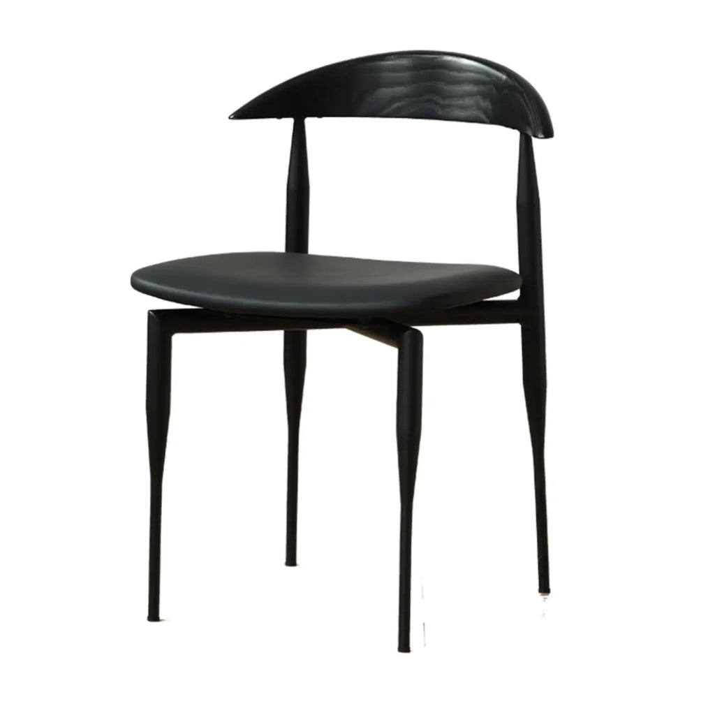 Mid-Century Modern Dining Chair with Black Leather Seat