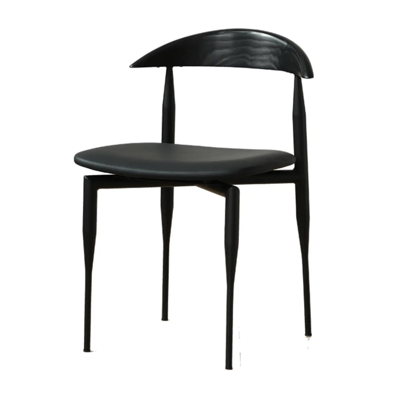 Mid-Century Modern Dining Chair with Black Leather Seat