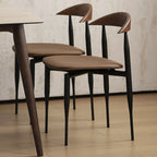 Mid-Century Modern Dining Chair with Black Leather Seat