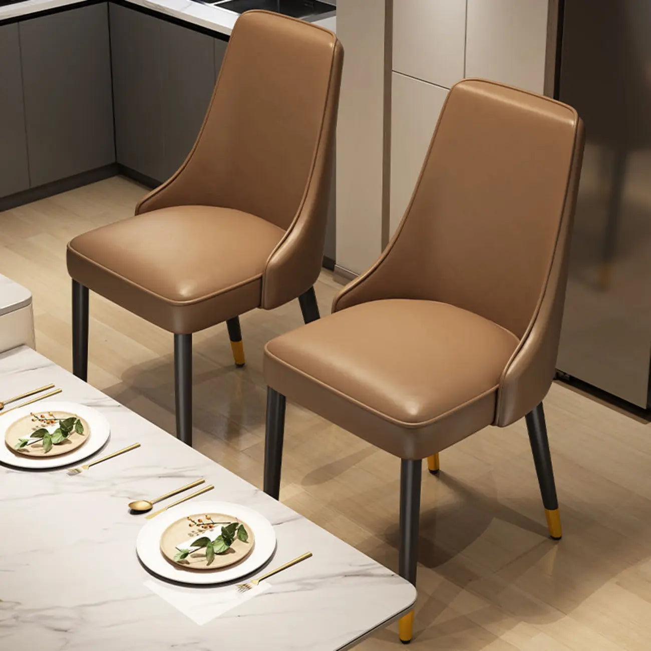 Modern Upholstered Metal Leather Dining Chairs