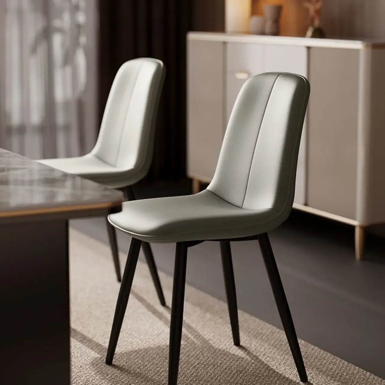 Contemporary Mid Back Dining Chairs With Metal Legs