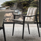 White Tufted Upholstered Wood Dining Chairs With Armrest