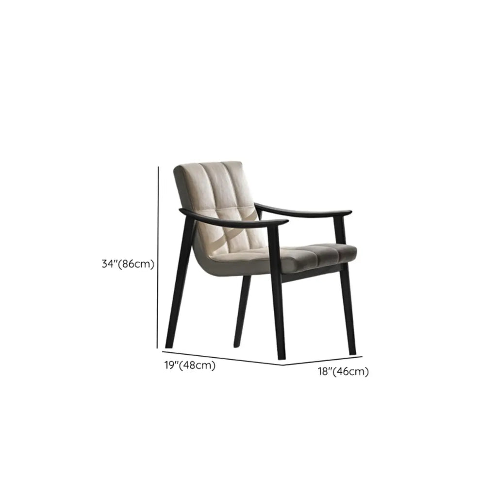 White Tufted Upholstered Wood Dining Chairs With Armrest