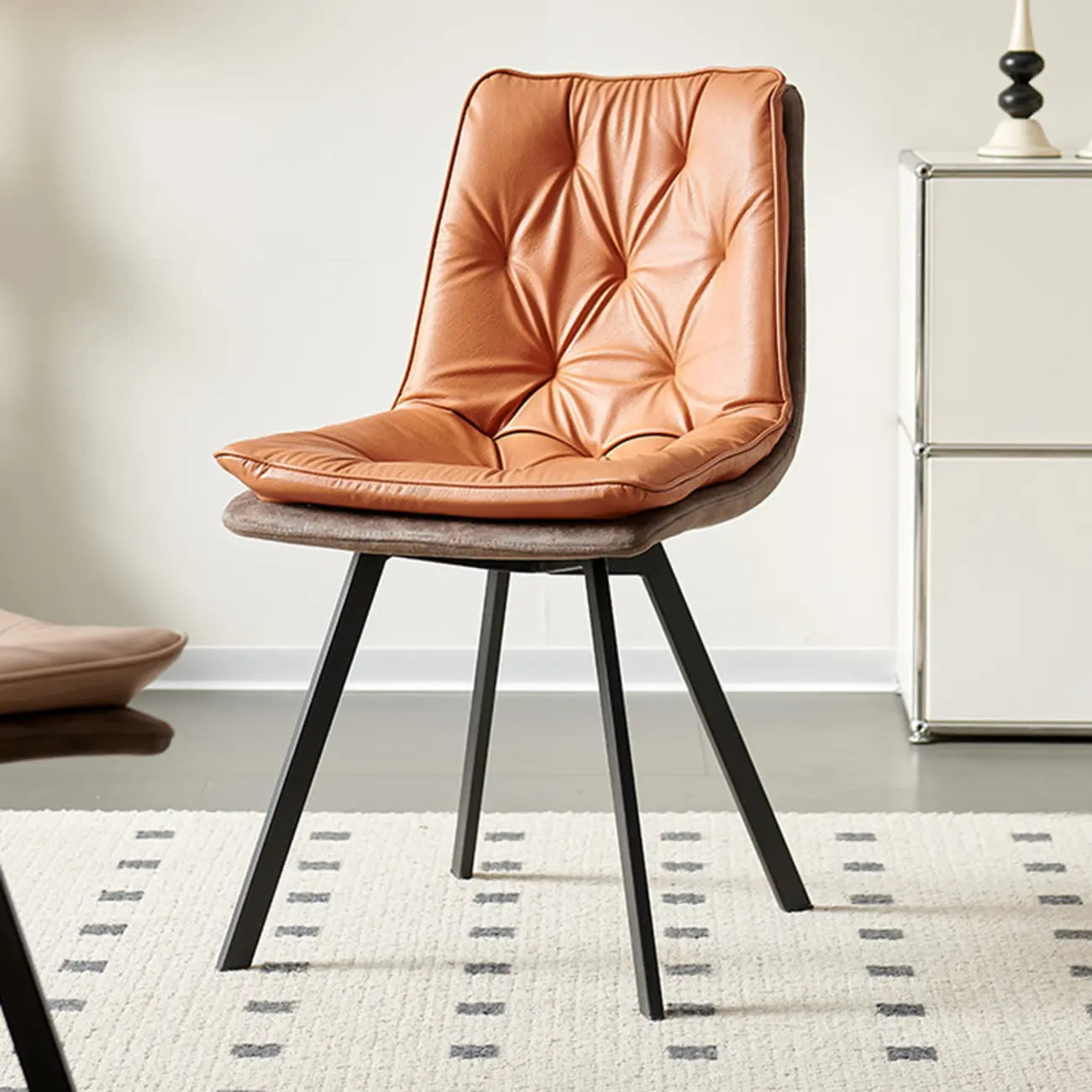 Nordic ButtonTufted Faux Leather Dining Chair Low Back