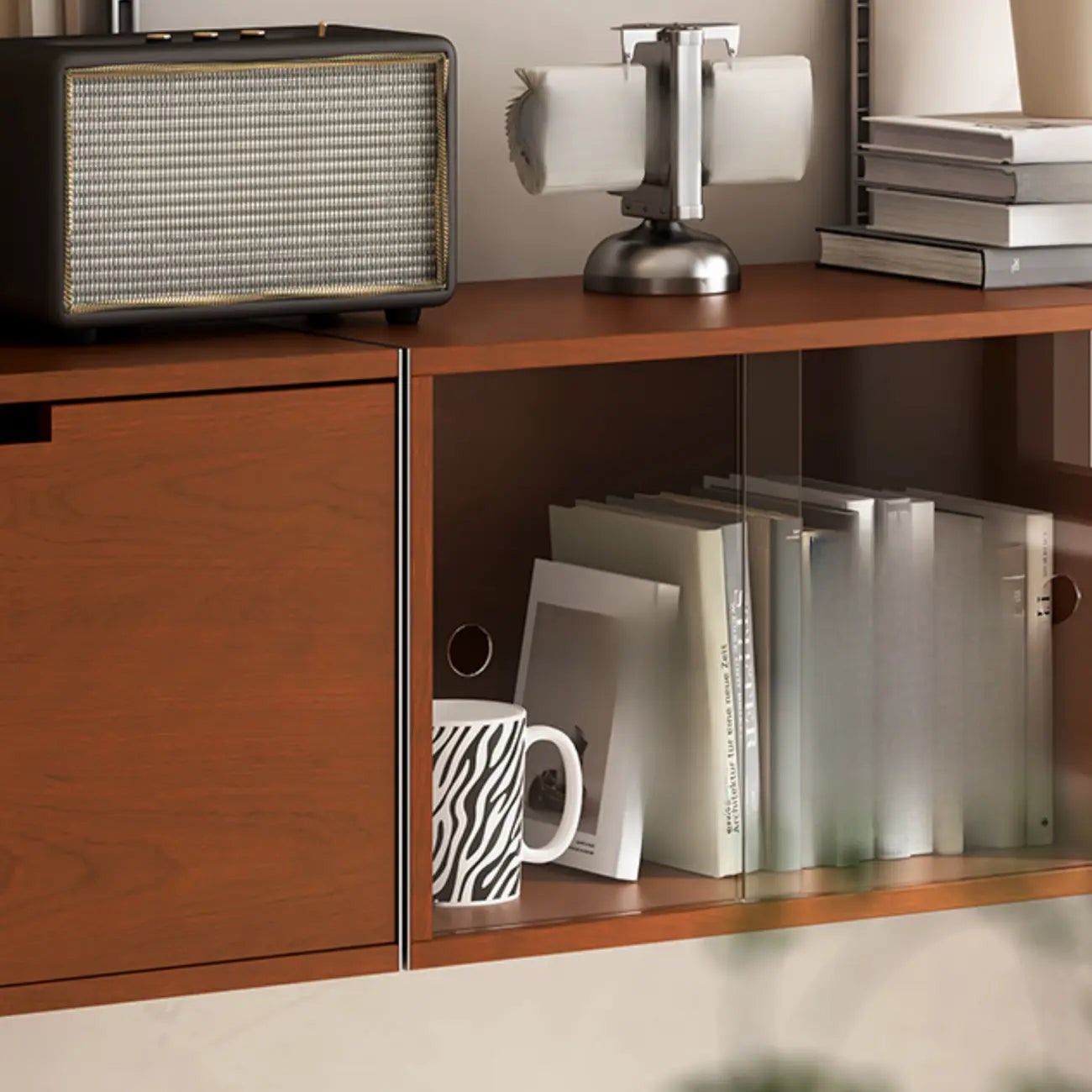 Mid-Century Modern Modular Wall Shelving System Walnut Bookshelf with Pegboard