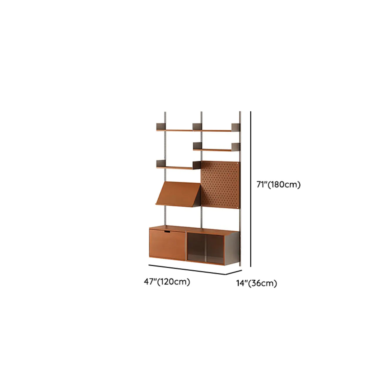 Mid-Century Modern Modular Wall Shelving System Walnut Bookshelf with Pegboard
