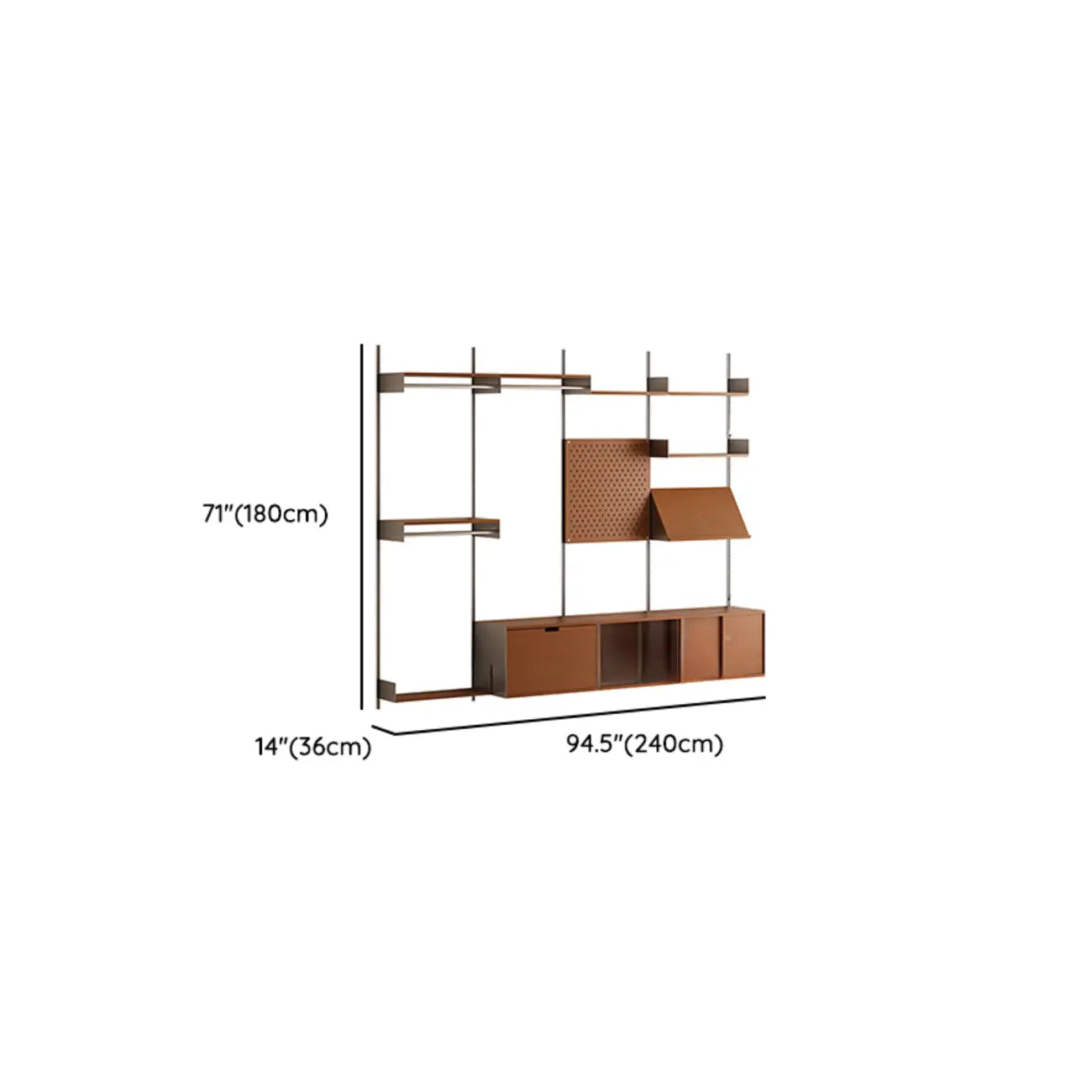 Mid-Century Modern Modular Wall Shelving System Walnut Bookshelf with Pegboard