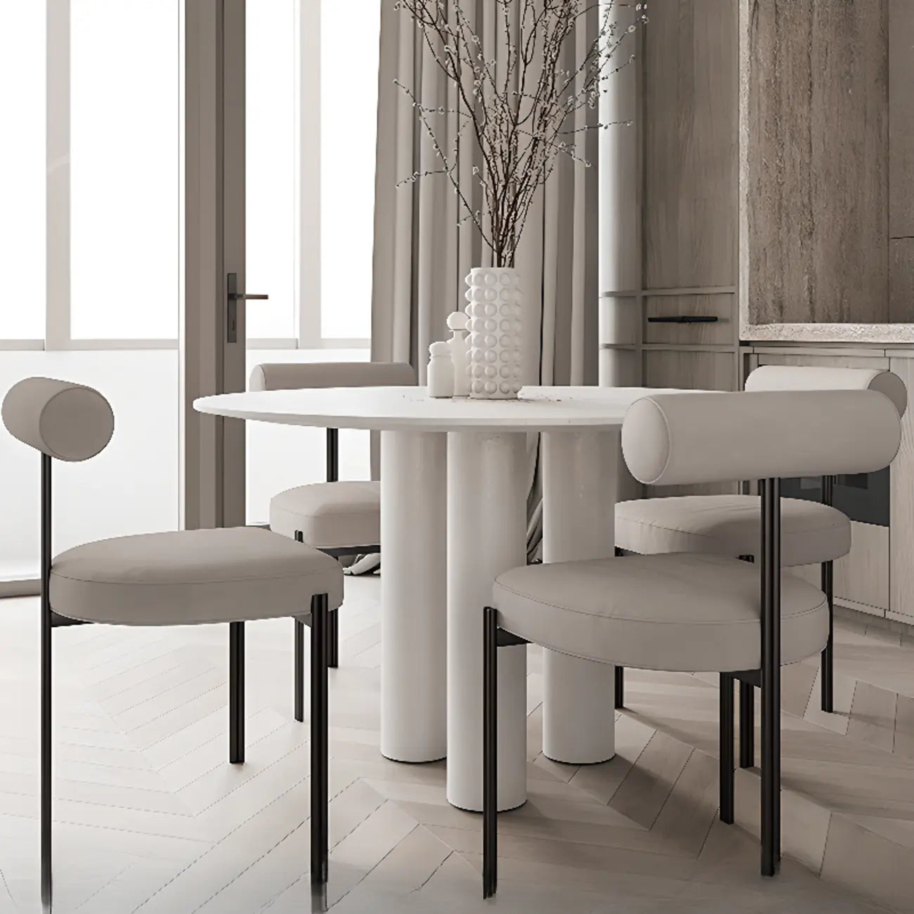 Grid Pattern Upholstered Armless Low Back Dining Chairs