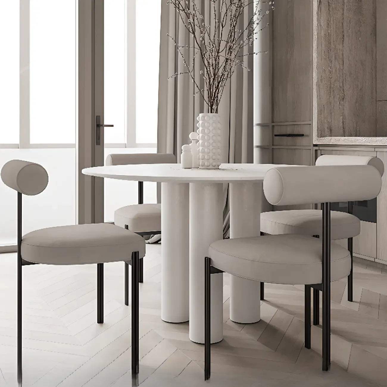 Grid Pattern Upholstered Armless Low Back Dining Chairs