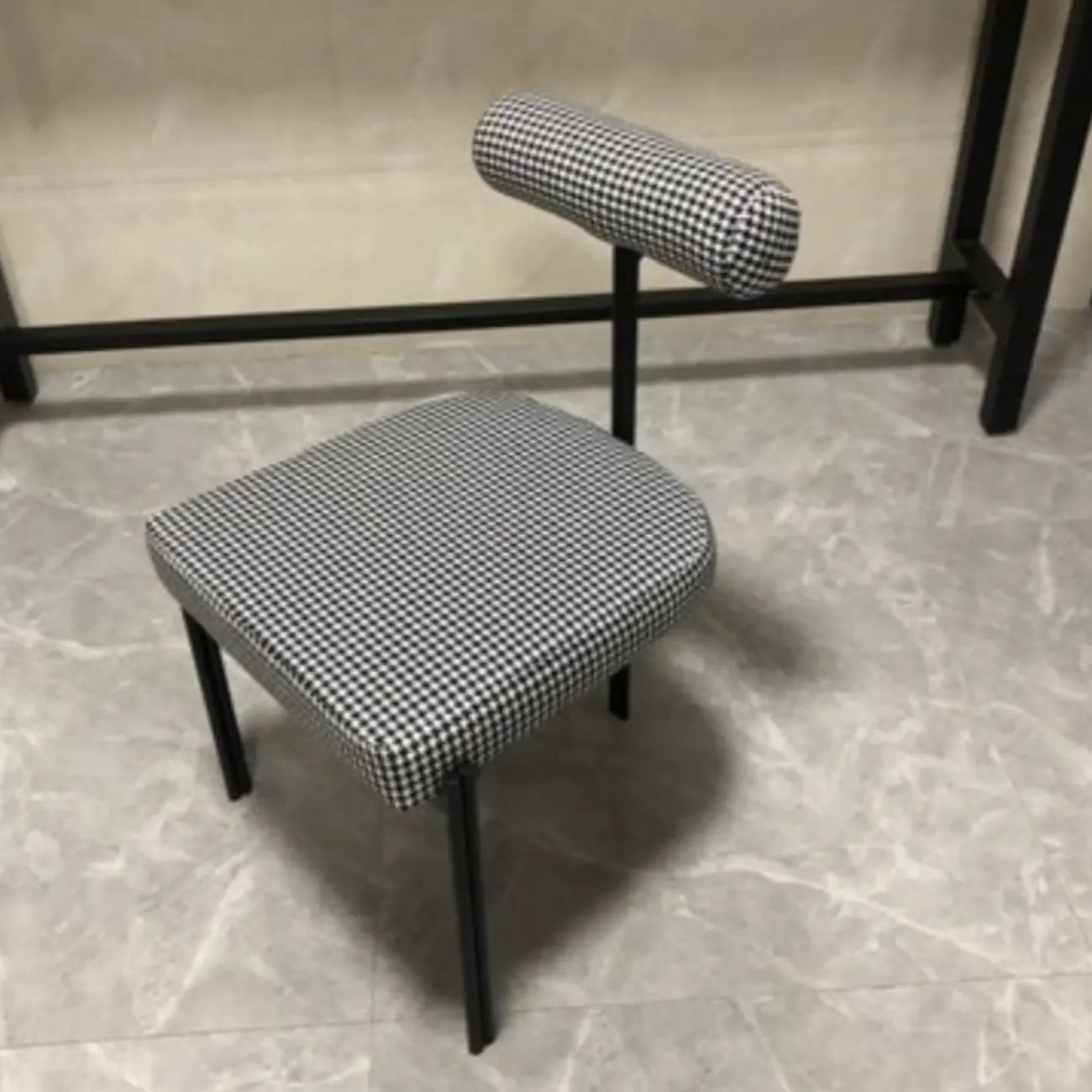 Grid Pattern Upholstered Armless Low Back Dining Chairs