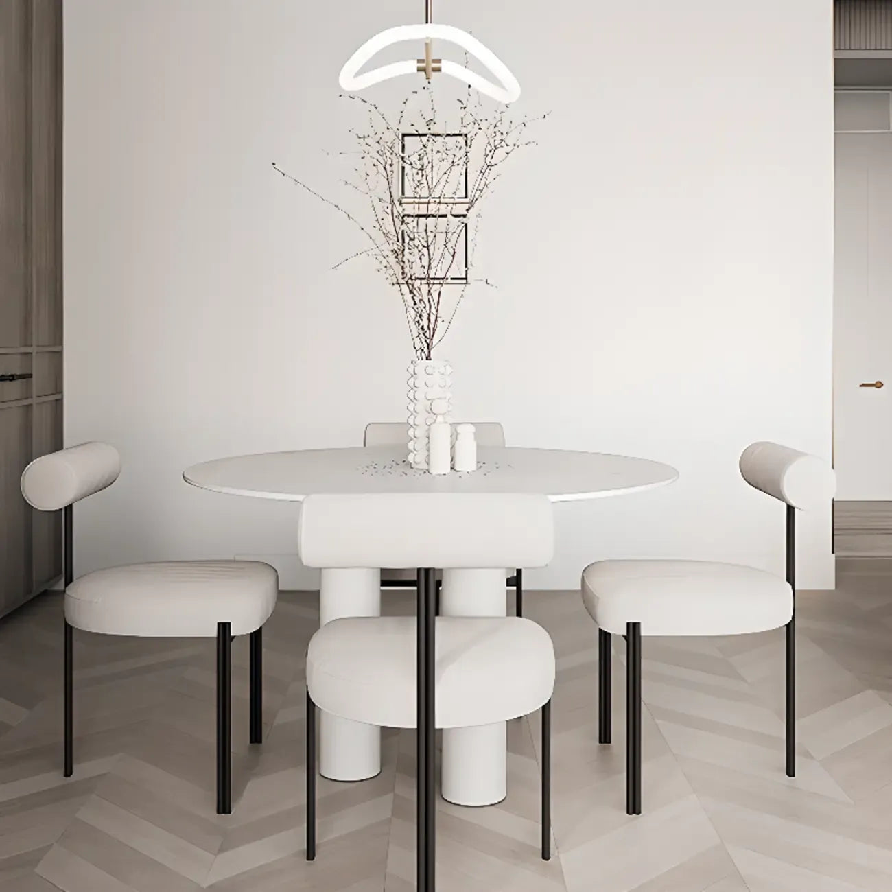 Grid Pattern Upholstered Armless Low Back Dining Chairs