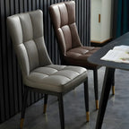 Armless Grey Tufted Leather High Back Dining Chair