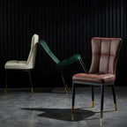 Armless Grey Tufted Leather High Back Dining Chair