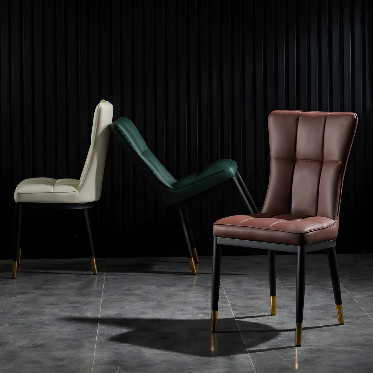 Armless Grey Tufted Leather High Back Dining Chair