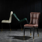 Armless Grey Tufted Leather High Back Dining Chair