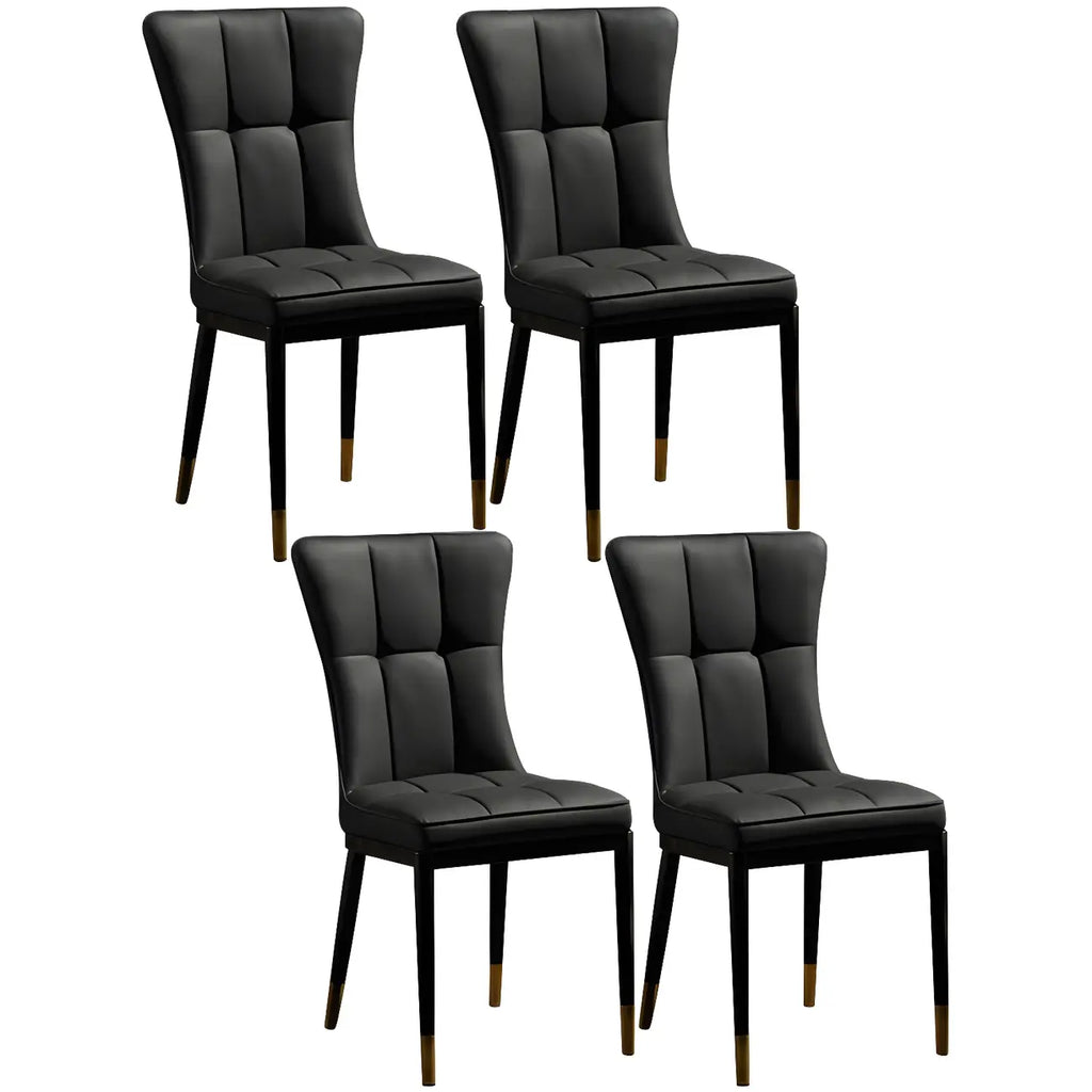 Armless Grey Tufted Leather High Back Dining Chair