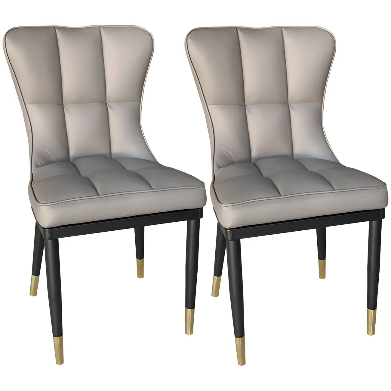 Armless Grey Tufted Leather High Back Dining Chair