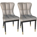 Armless Grey Tufted Leather High Back Dining Chair