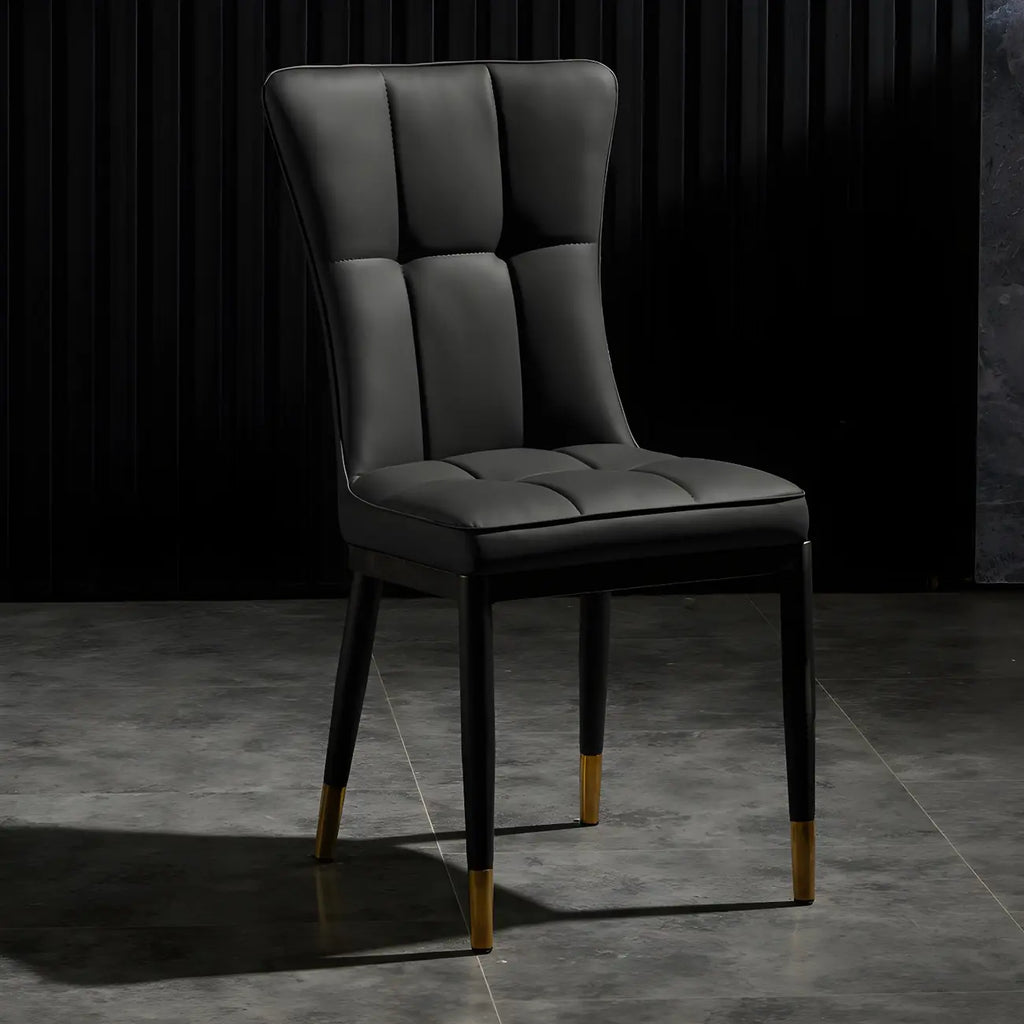 Armless Grey Tufted Leather High Back Dining Chair