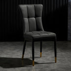 Armless Grey Tufted Leather High Back Dining Chair