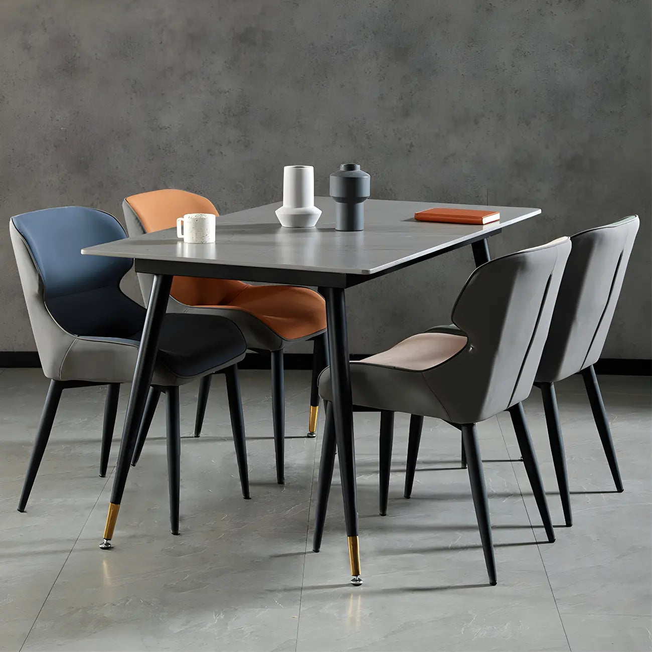 Scandinavian Leather Wingback Upholstered Dining Chair