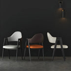 Modern Leather Curved Open Back Arm Dining Chair