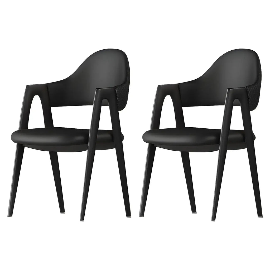 Modern Leather Curved Open Back Arm Dining Chair
