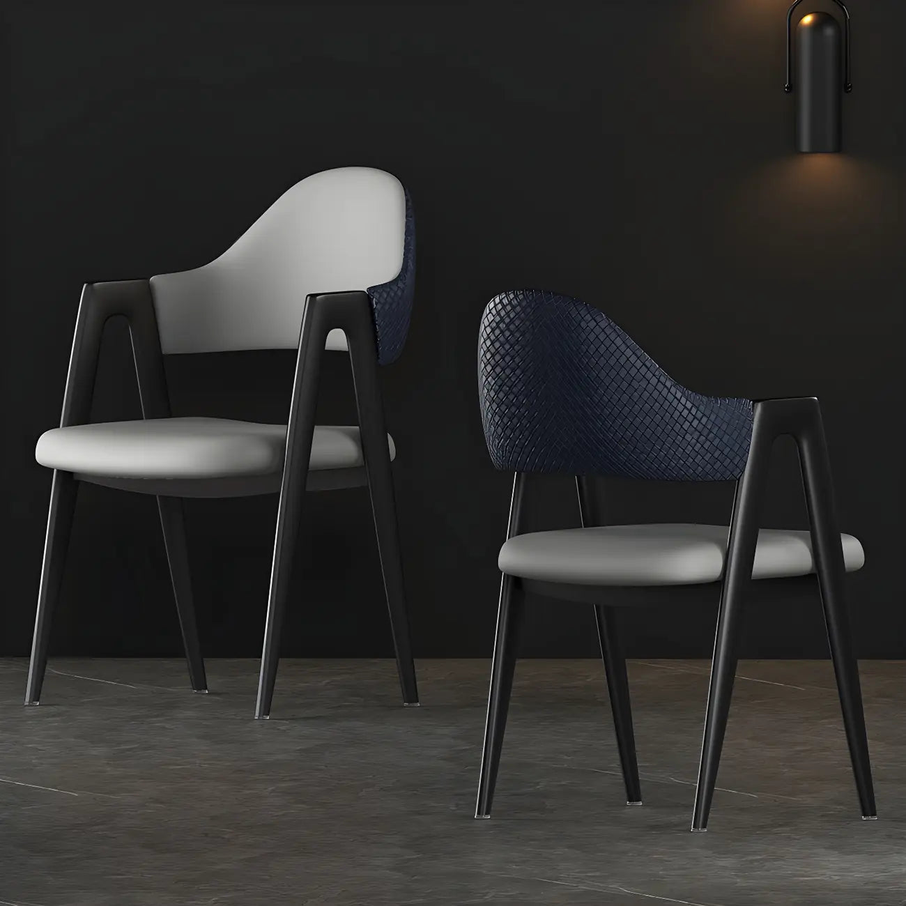 Modern Leather Curved Open Back Arm Dining Chair
