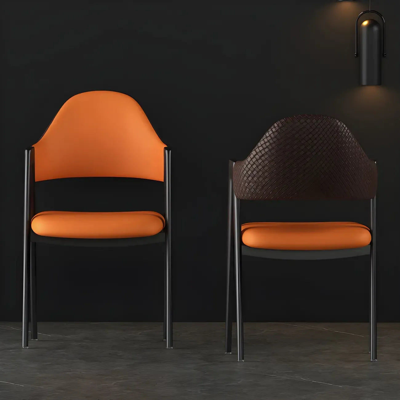 Modern Leather Curved Open Back Arm Dining Chair