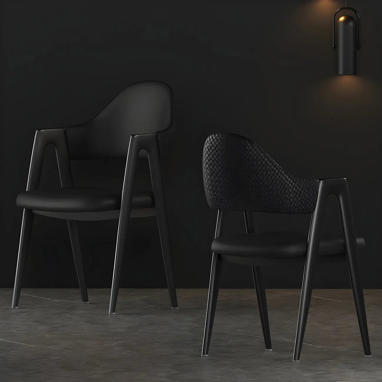 Modern Leather Curved Open Back Arm Dining Chair
