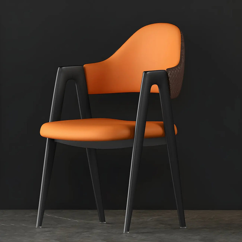 Modern Leather Curved Open Back Arm Dining Chair