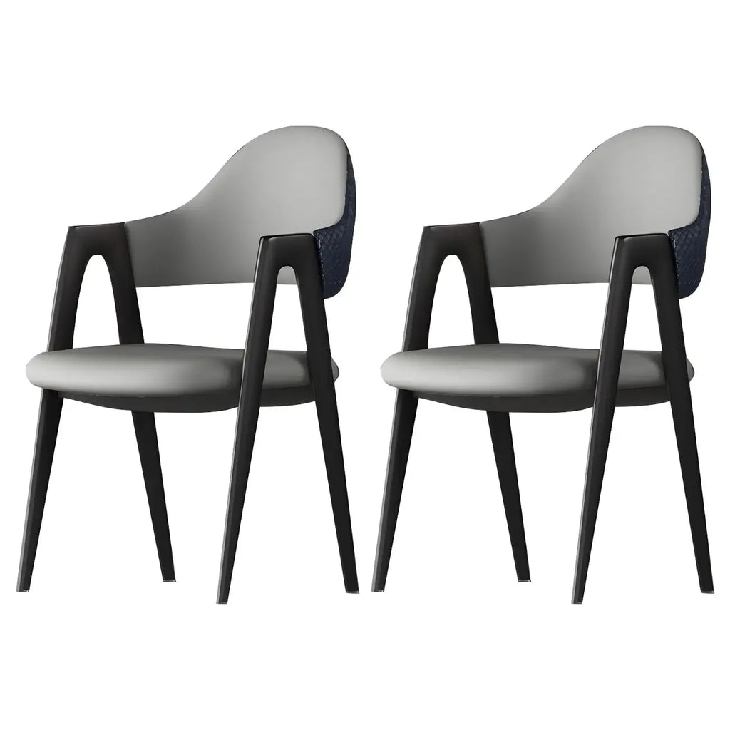 Modern Leather Curved Open Back Arm Dining Chair