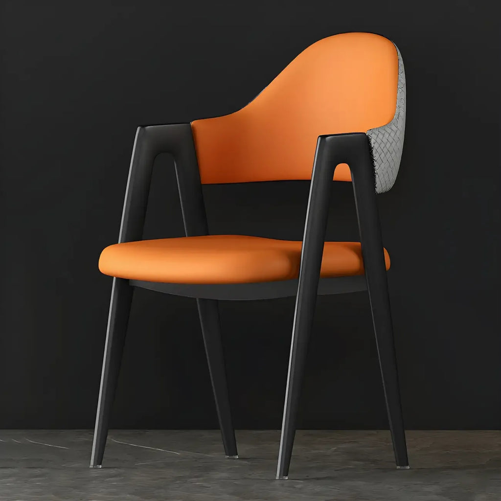 Modern Leather Curved Open Back Arm Dining Chair